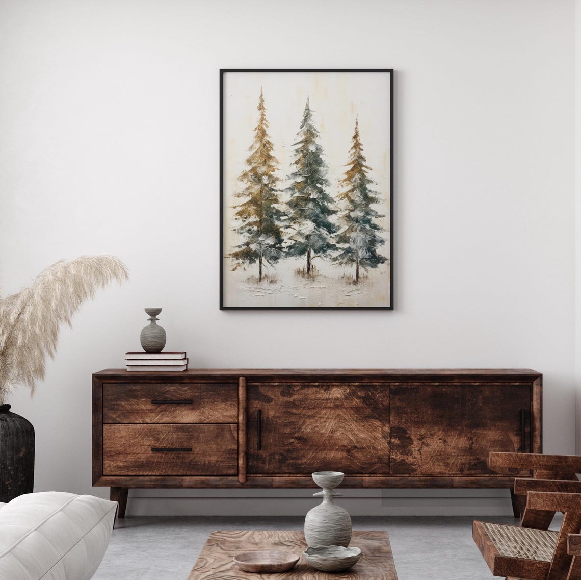 Three Snowy Pine Trees Impressionist Winter Holiday Forest Poster - Image 3