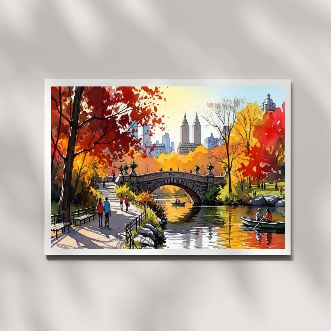 New York Central Park Autumn Fall Colors Watercolor Art Poster