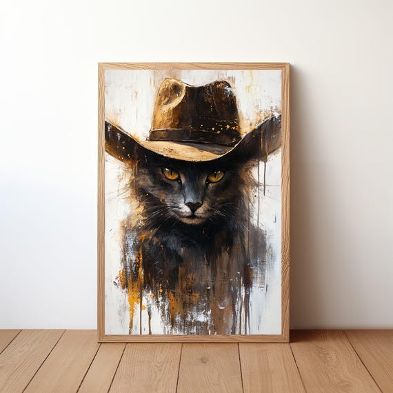 Cowboy Cat Wall Art Western Print Rustic Farmhouse Decor Funny Painting Country Poster Lover Gift Cat17
