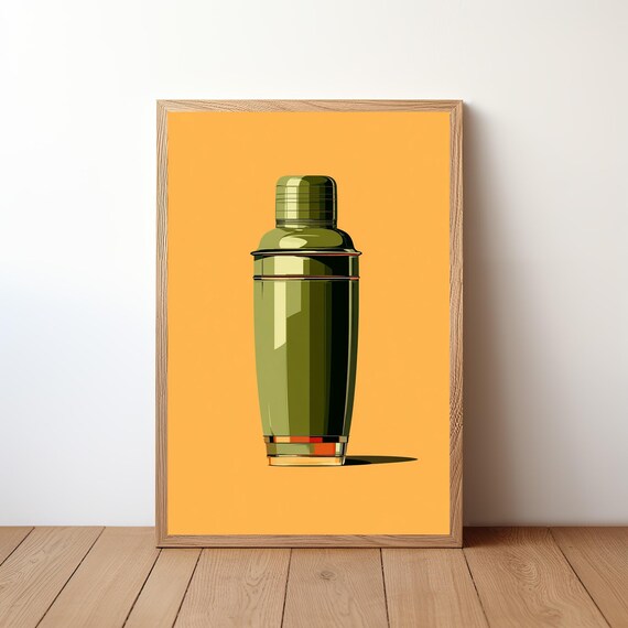 Green Cocktail Shaker Mustard Yellow Retro Pop Art Bar Wall Print
