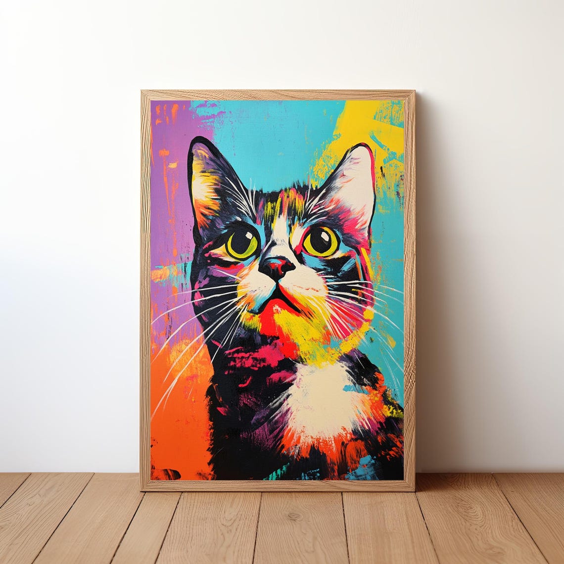Grey Tabby Cat Pop Art Portrait Colorful Wall Decor Modern Poster