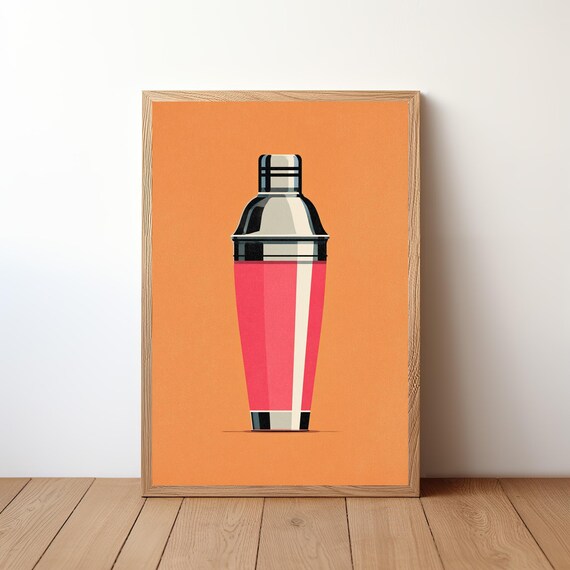 Hot Pink Cocktail Shaker Pop Art on Bright Orange Wall Poster