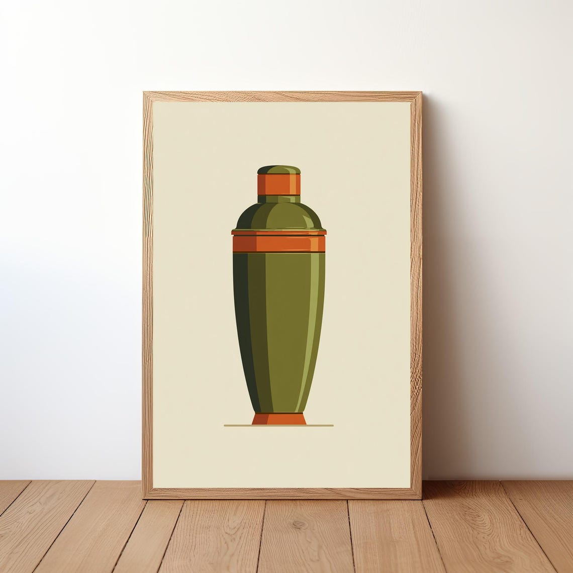 Vintage Olive Green Cocktail Shaker Retro Bar Minimalist Wall Art