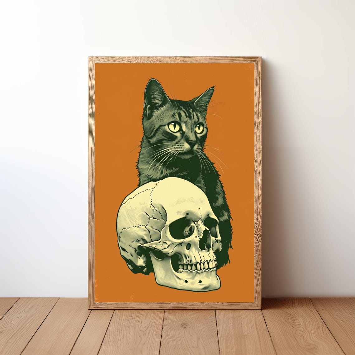 Cat With Skull Poster Gothic Wall Art Dark Pet Print Creepy Cute Decor Skeleton Illustration Macabre Animal Rb11