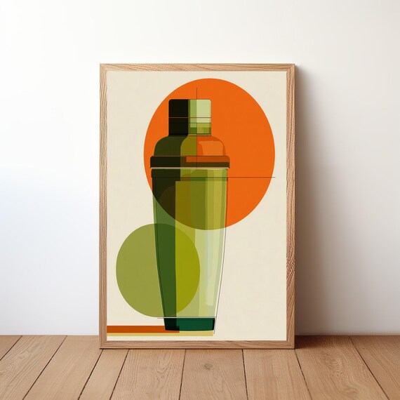 Abstract Green Cocktail Shaker Geometric Circles Retro Wall Art