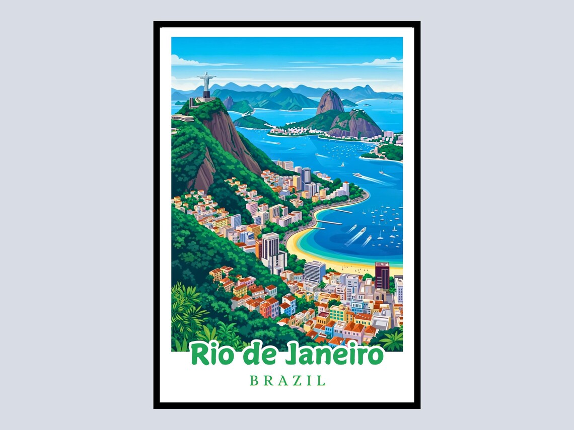 Rio De Janeiro Travel Poster, Brazil Tropical Decor