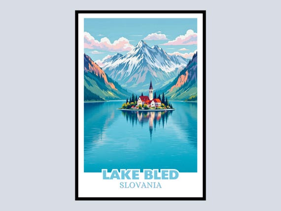 Lake Bled Slovenia Framed Poster Travel Art Print Scenic Mountain Landscape Slavic Wall Decor Gift Home Office