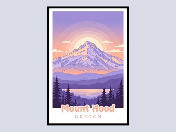 Mount Hood Oregon Framed Poster Pacific Northwest Art Print Travel Usa Mountain Landscape Home Office Wall Decor Gift