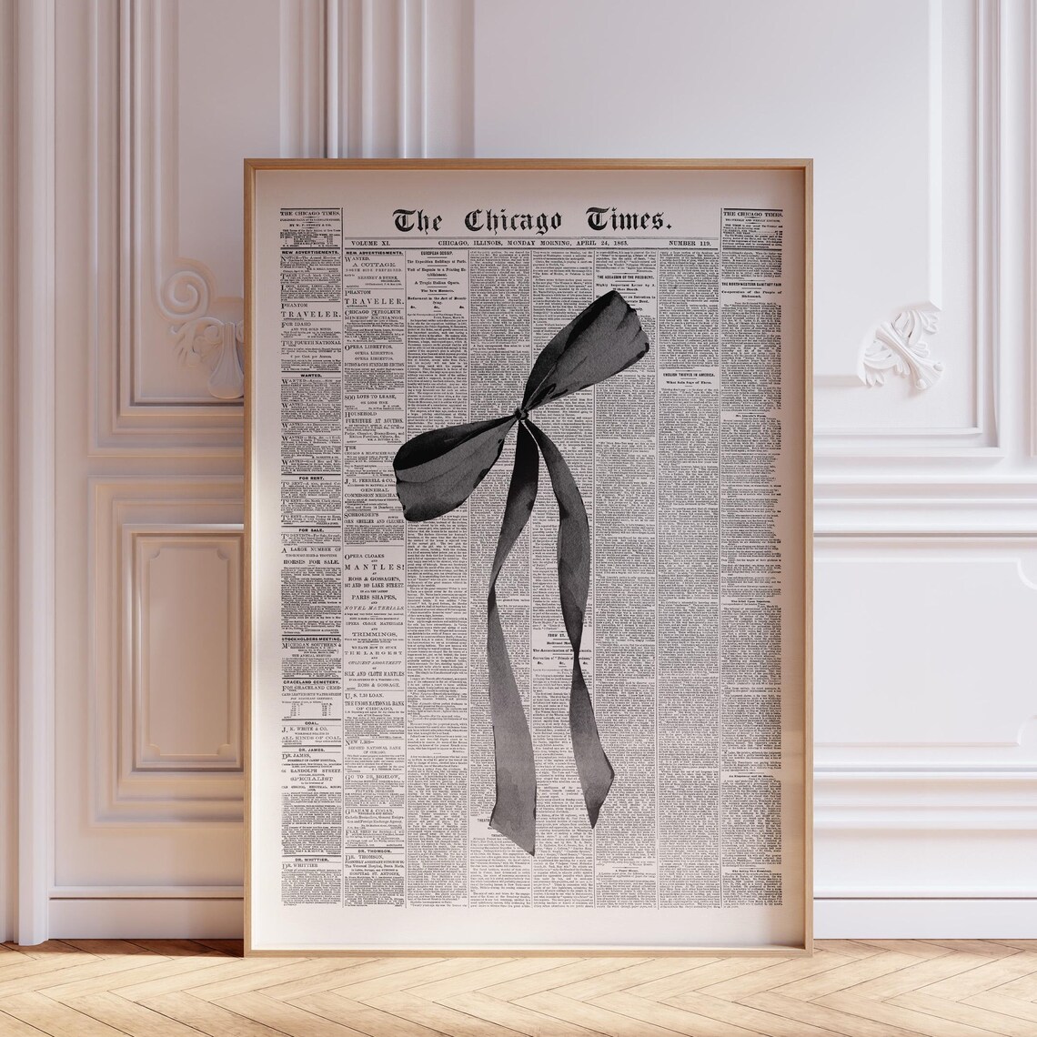 Chicago Times Newspaper Single Large Black Bow Minimalist Poster