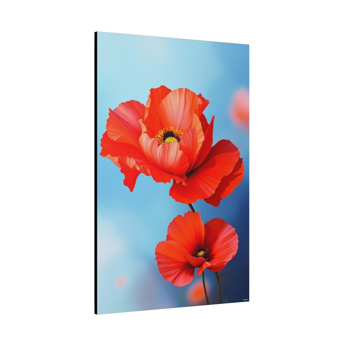 Red Poppy Flowers Close Up Against Blue Sky Floral Bloom Art Poster
