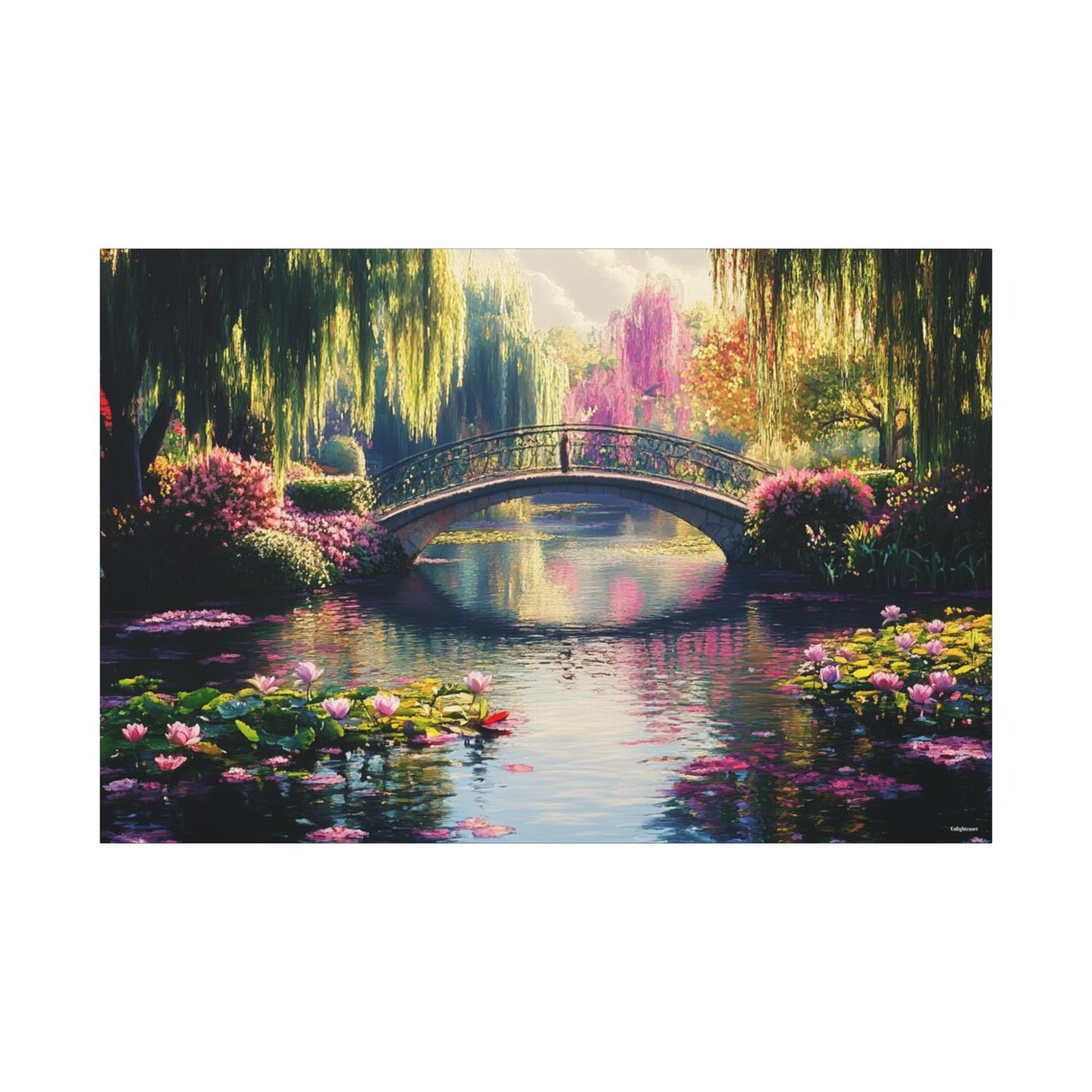 Japanese Garden Bridge Water Lilies Blossom Spring Art Poster - Image 2