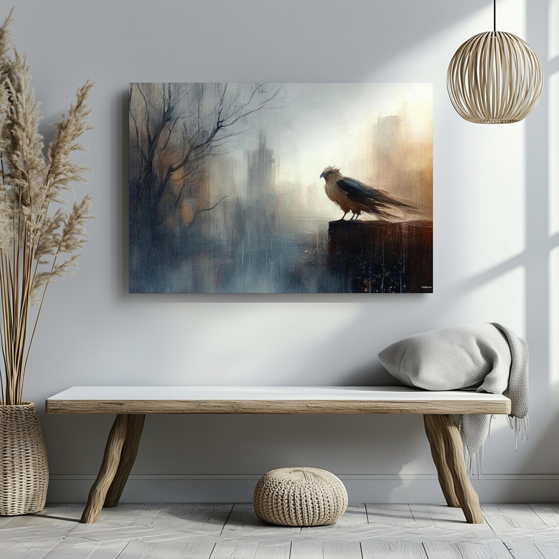 Solitary Raven Dawn Mist Abstract Dark Moody Bird Art Poster - Image 3