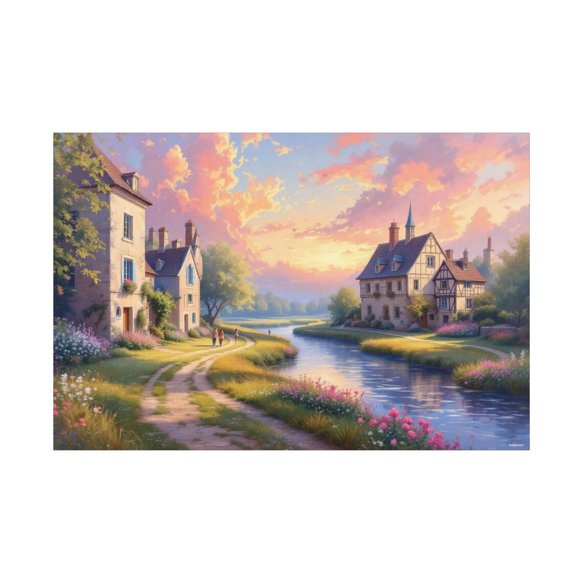 Village By The River Landscape Art Print - Image 3