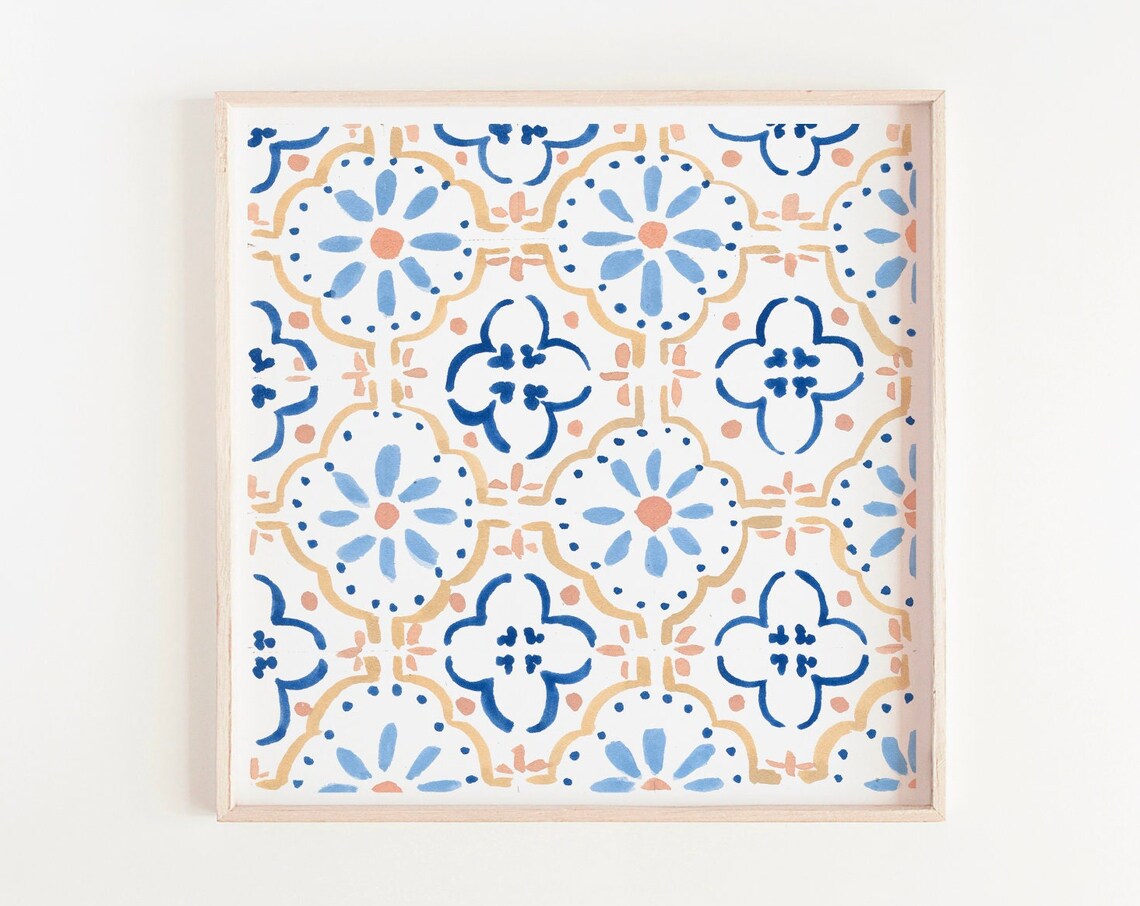 Blue And Cream Moroccan Tile Pattern Art Print