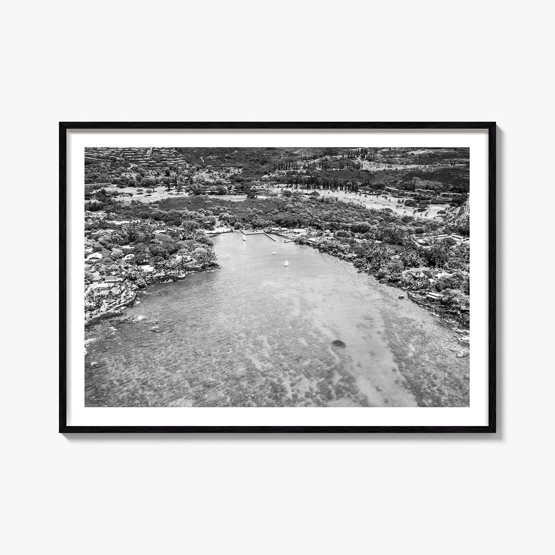 Kailua Kona Hawaii Tropical Bay Aerial Black And White Poster