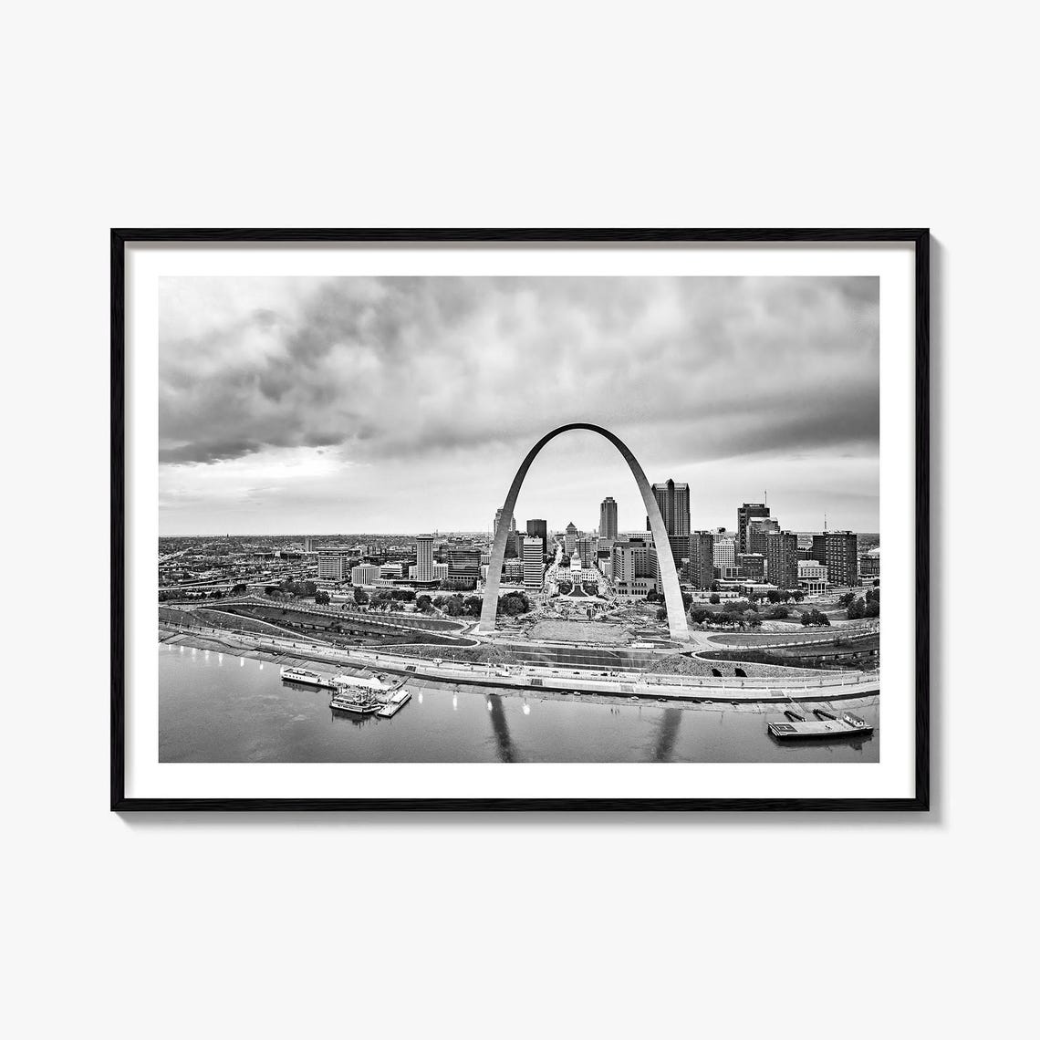 Saint Louis Missouri Black White Gateway Arch Skyline Poster