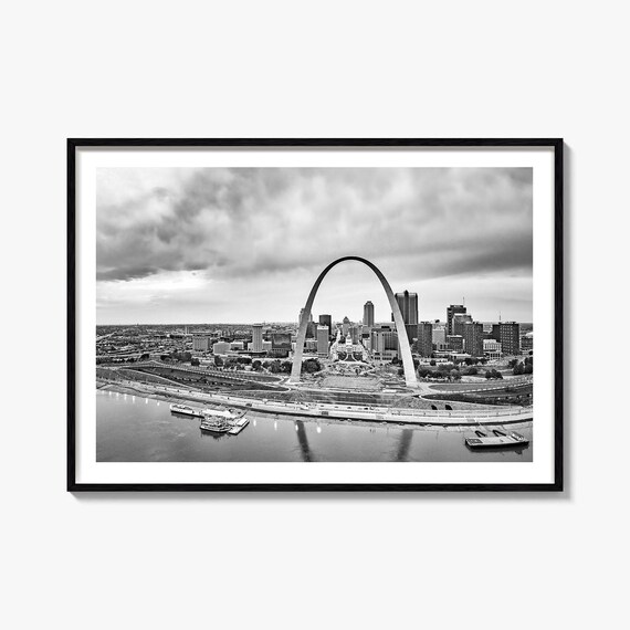 Saint Louis Missouri Black White Gateway Arch Skyline Poster