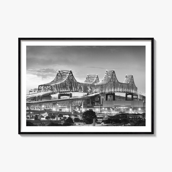 New Orleans Crescent City Connection Bridge Mississippi Night Poster