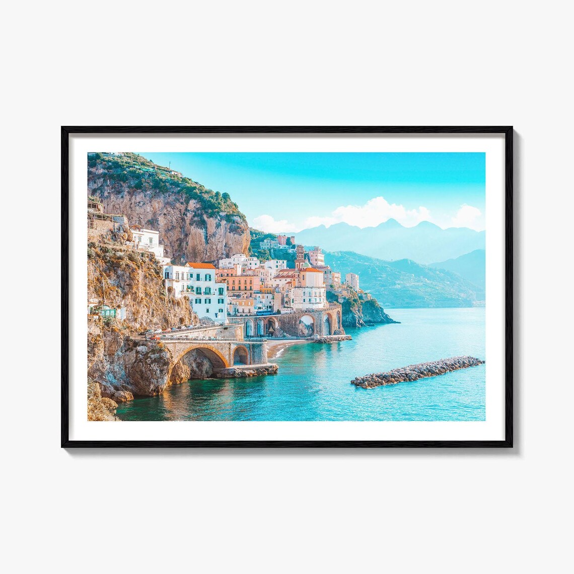 Amalfi Coast Italy Cliffside Village Seaside Bridges Photo Poster