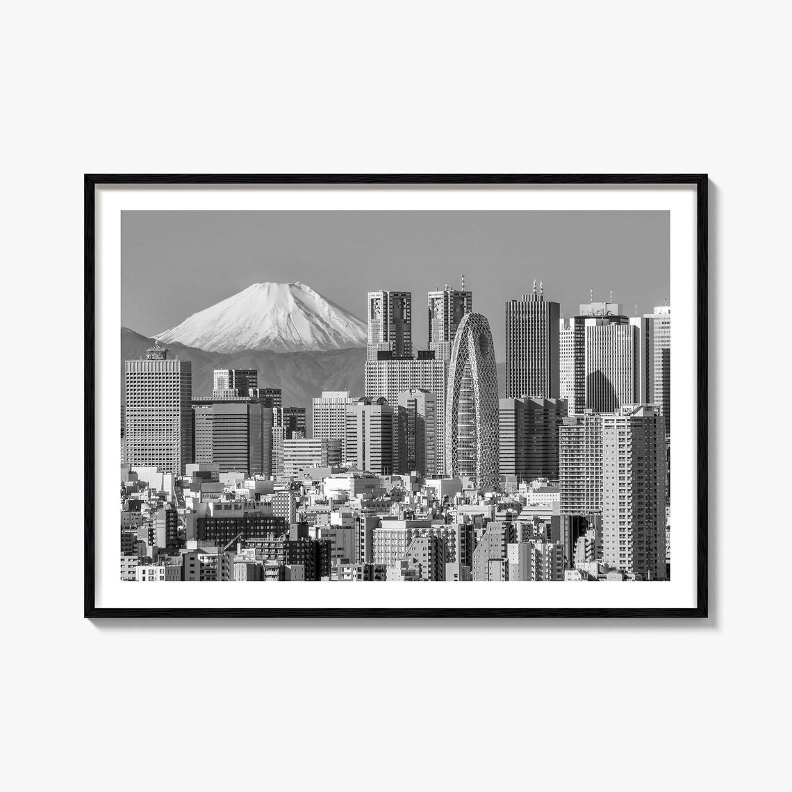 Tokyo Japan Black White Skyline Mount Fuji City Photo Poster