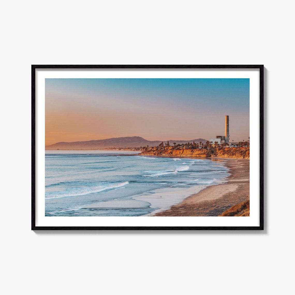 Carlsbad California Sunset Beach Ocean Waves Cliffs Golden Poster