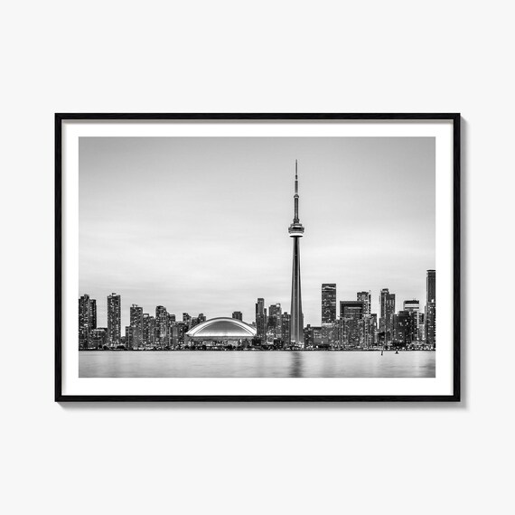 Toronto Canada CN Tower Black and White Waterfront Skyline Poster