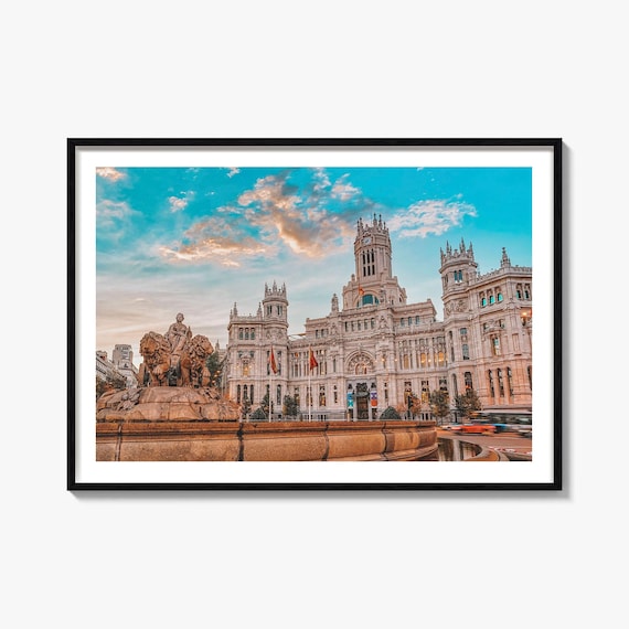 Madrid Cibeles Palace And Cybele Fountain At Sunset Photo Poster