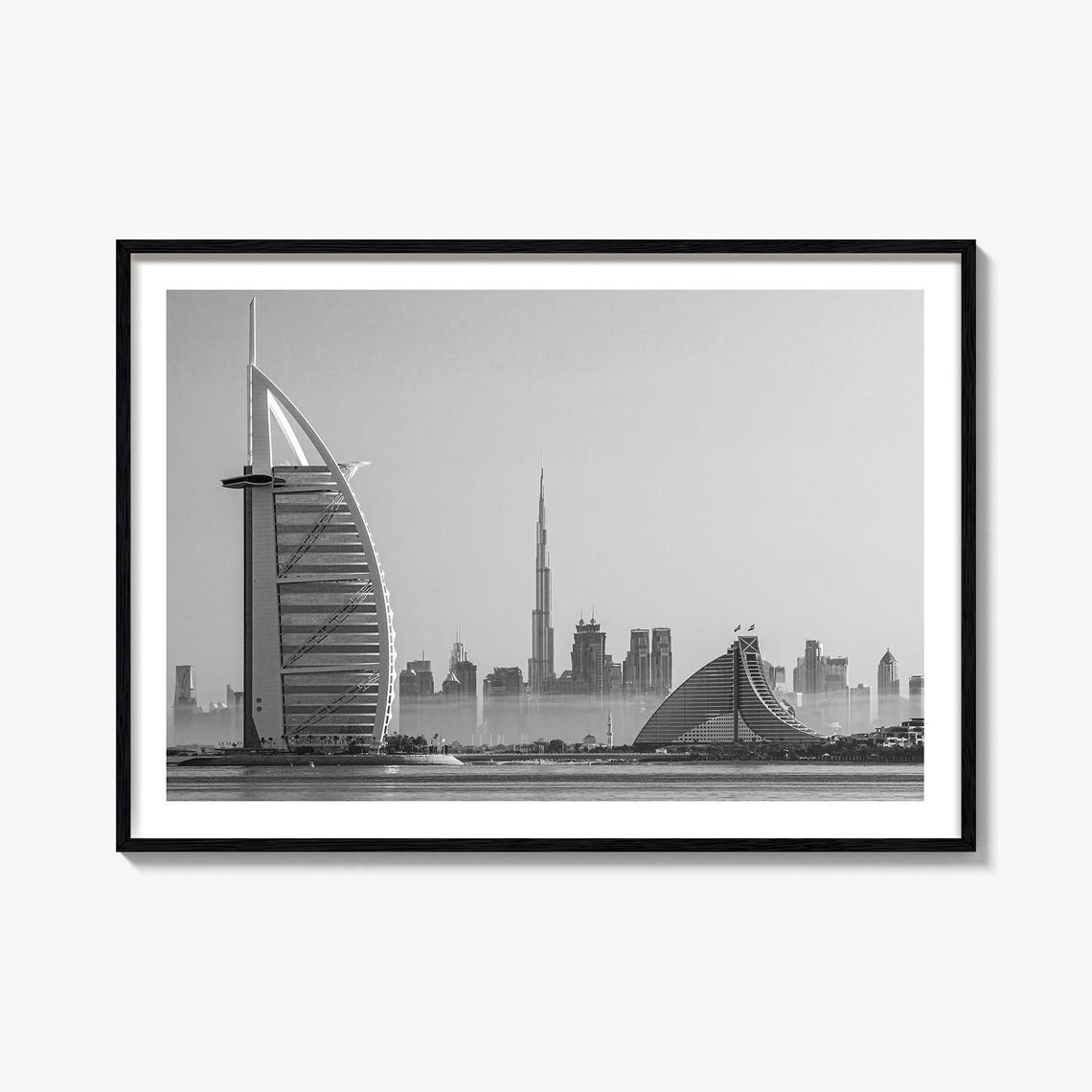 Dubai Black White Burj Al Arab Burj Khalifa Skyline Photo Poster