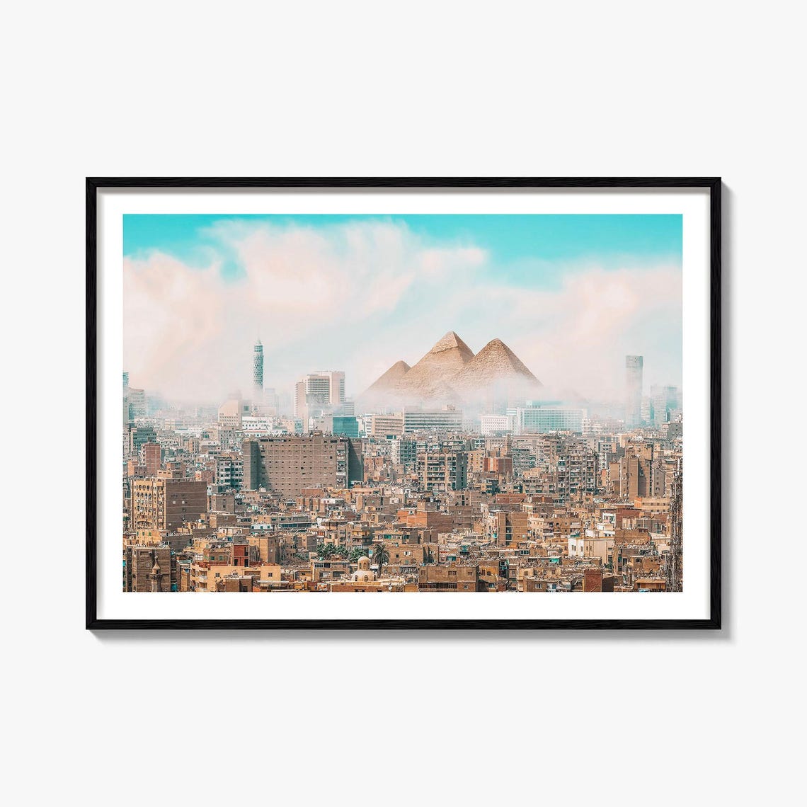 Giza Pyramids Over Cairo Skyline Egypt Cityscape Travel Poster