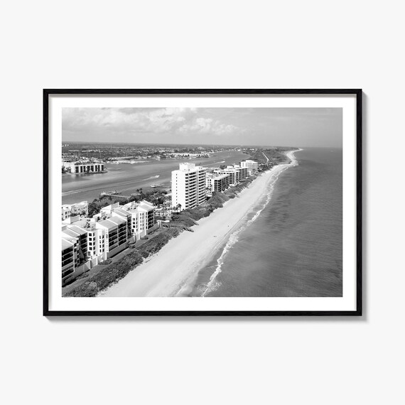 Destin Florida Emerald Coast Beach Aerial Black And White Poster