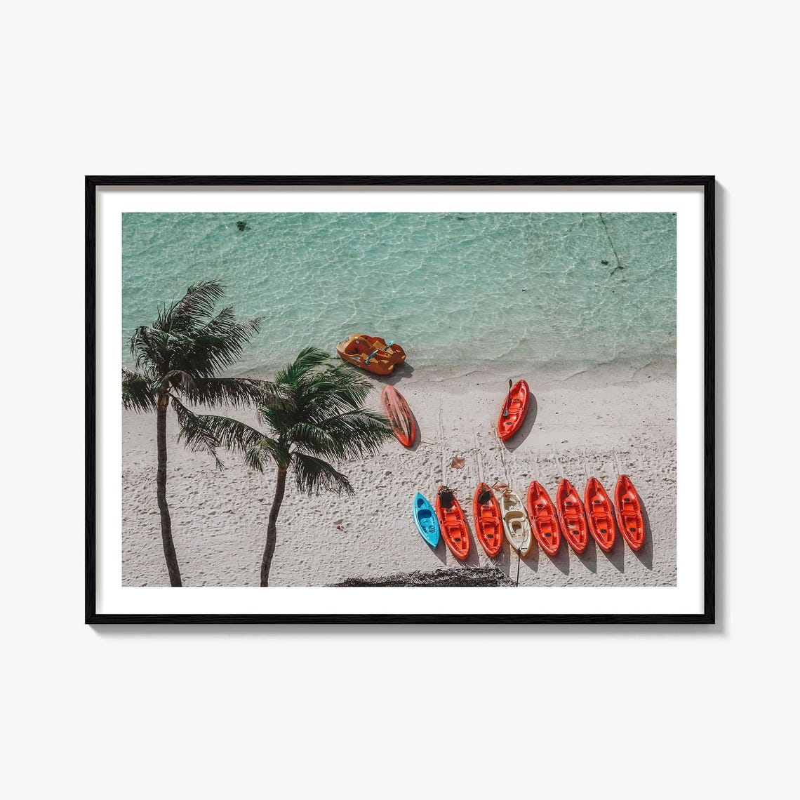 Guam Tropical Beach Red Kayaks Palm Trees Turquoise Water Poster