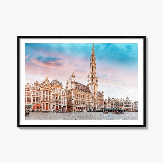 Brussels Belgium Grand Place Town Hall Sunrise Architecture Poster