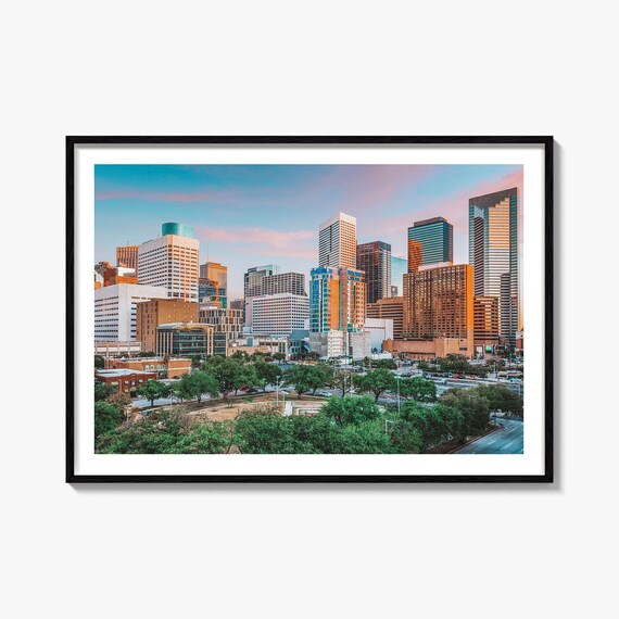 Houston Texas Downtown Skyline At Sunset Cityscape Color Poster