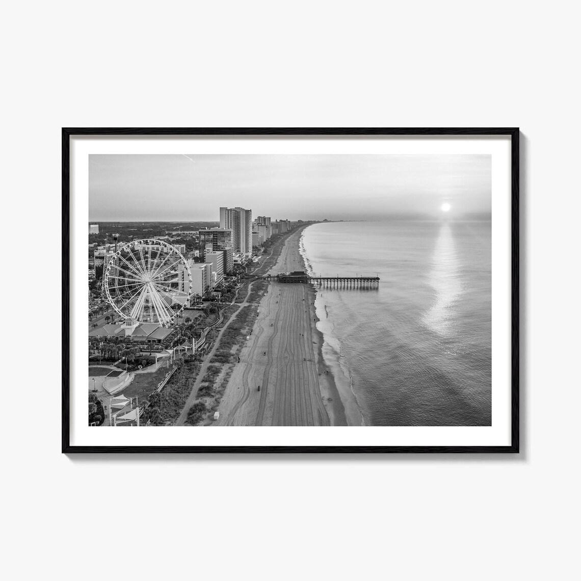 Myrtle Beach Black And White Travel Poster Print