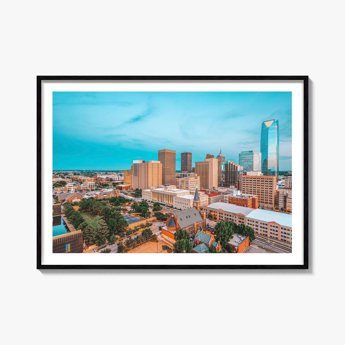 Oklahoma City Downtown Dusk Aerial Devon Tower Skyline Poster