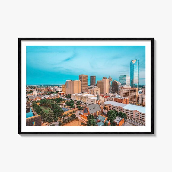Oklahoma City Downtown Dusk Aerial Devon Tower Skyline Poster