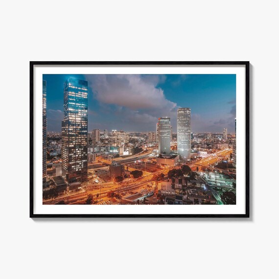 Tel Aviv Israel Night Skyline City Lights Modern Photo Art Poster