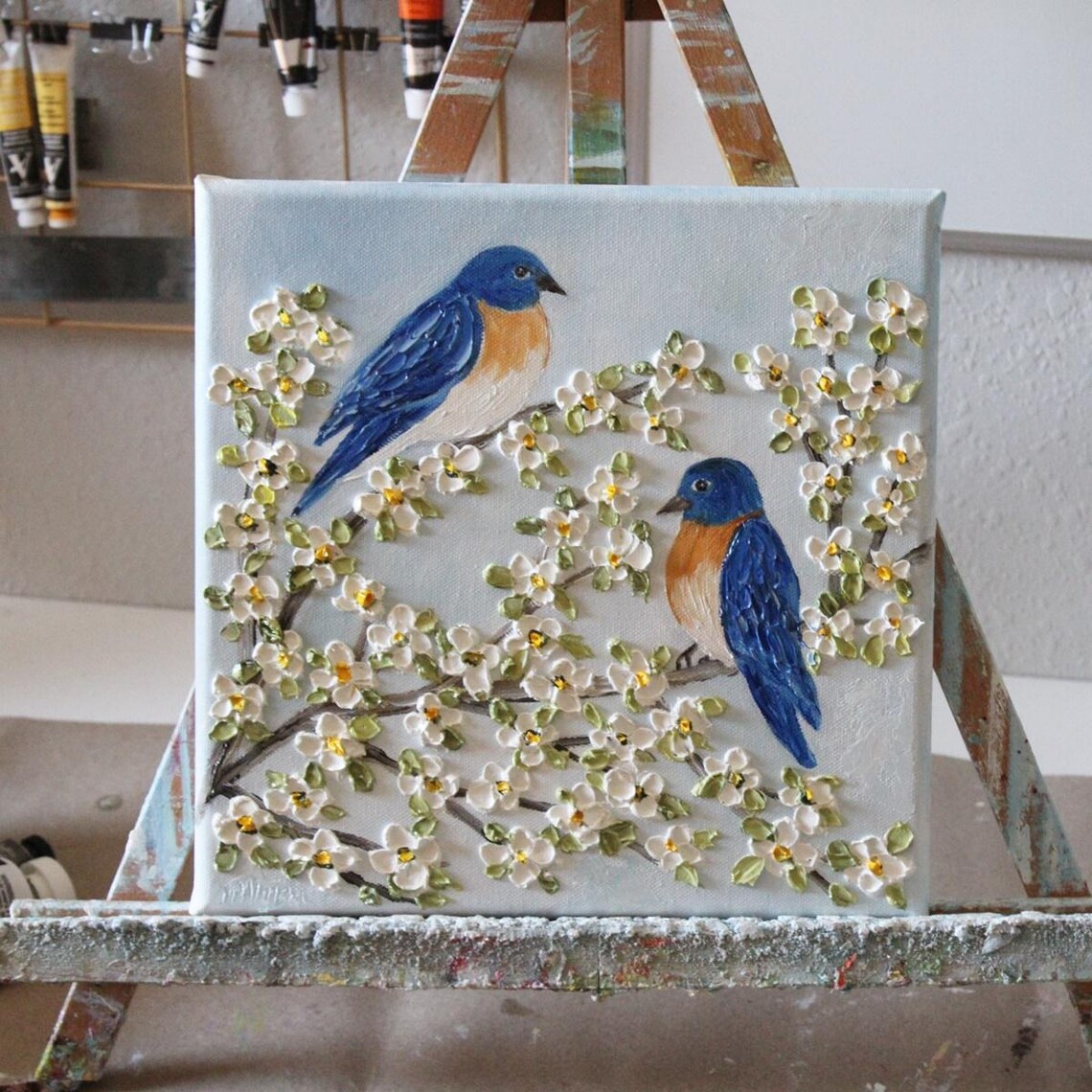 Custom Bluebirds And Spring Blossoms Art Print - Image 4