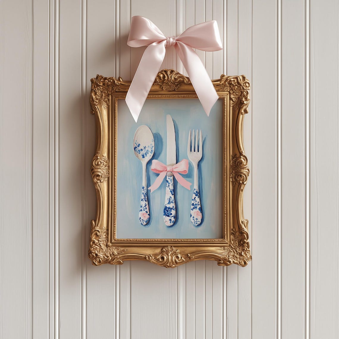 Spoon Knife Fork Floral Porcelain Pink Bow Kitchen Art Print - Image 4