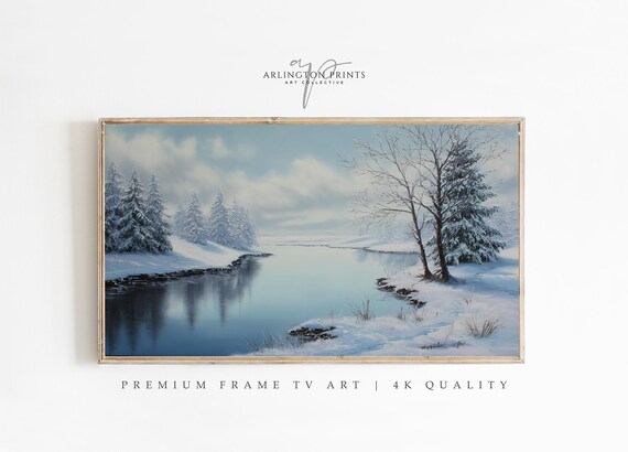 Peaceful Winter Lake with Snowy Pines Calm Blue Landscape Poster