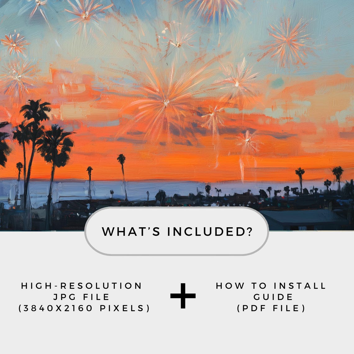 Fireworks Over Palm Trees at Sunset Coastal Celebration Wall Print - Image 2