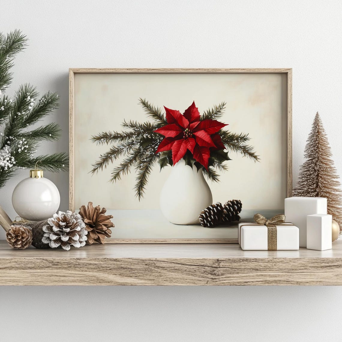 Festive Red Christmas Flowers Print Poinsettia Wall Art Vintage Red Holiday Home Decor Seasonal Farmhouse Christmas Art Print - Image 2