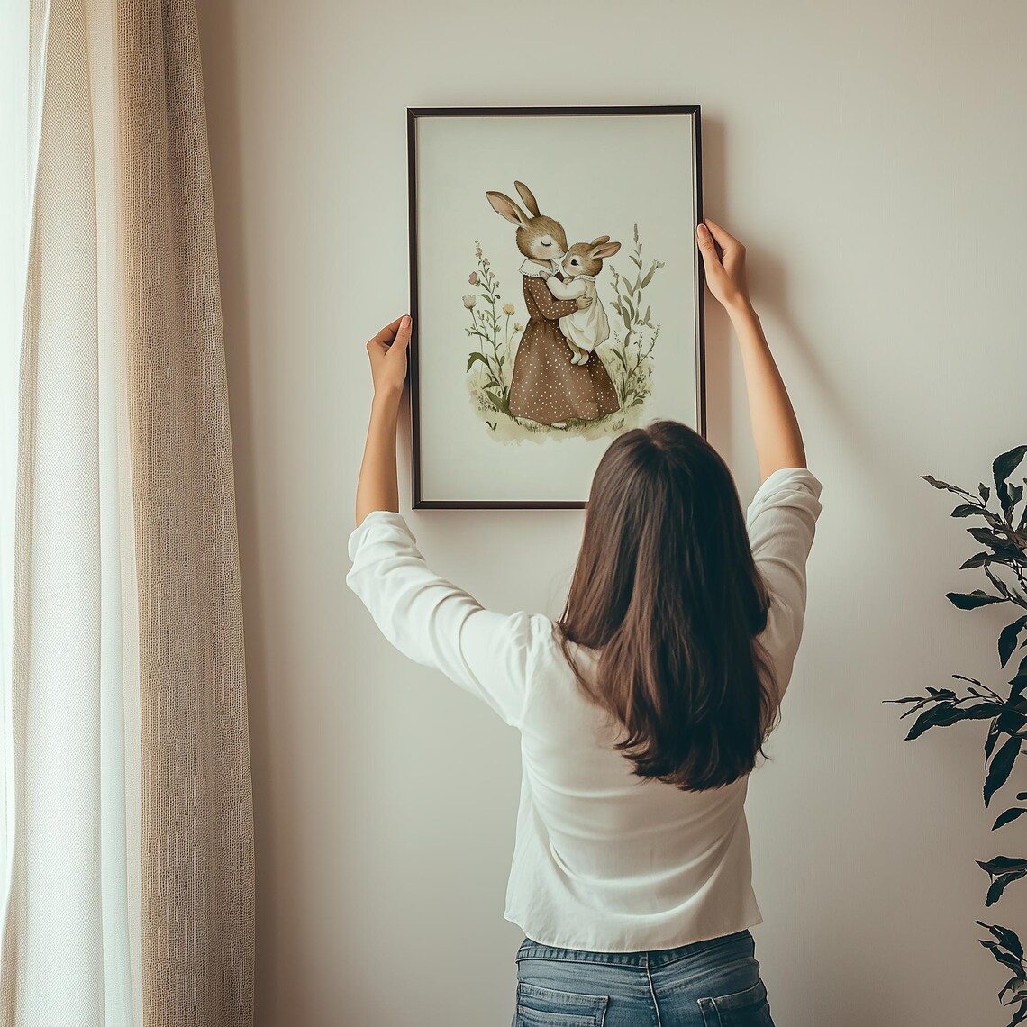 Mother Rabbit Hugging Her Baby Bunny Watercolor Nursery Poster - Image 4