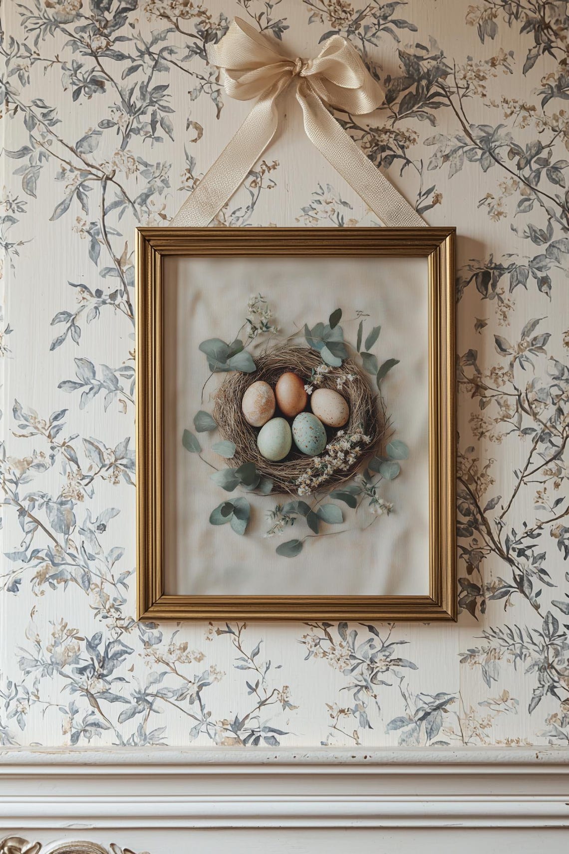 Cottagecore Bird Nest With Speckled Eggs And Eucalyptus Poster - Image 5