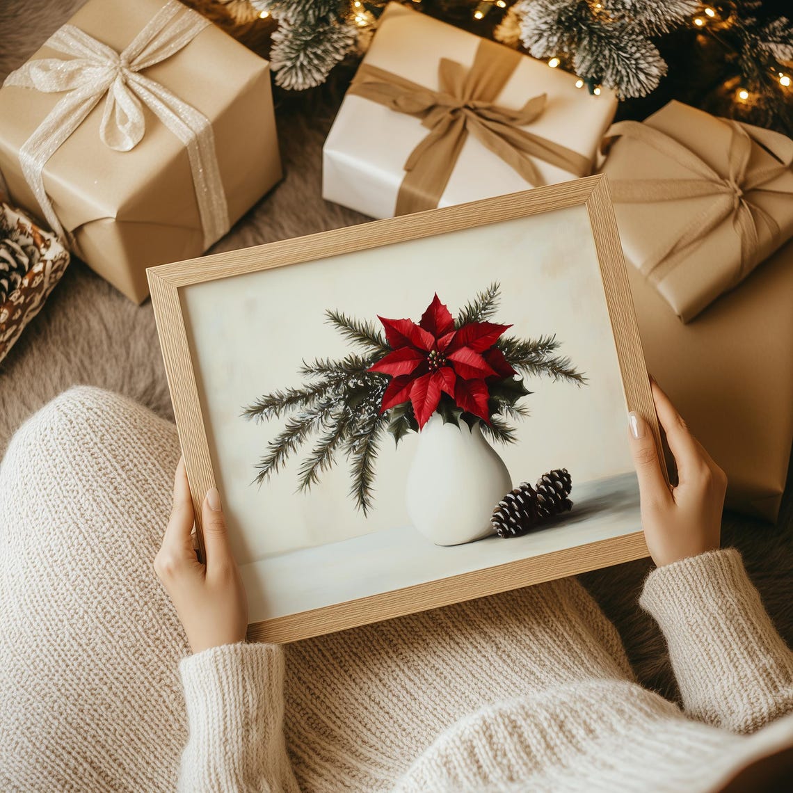 Festive Red Christmas Flowers Print Poinsettia Wall Art Vintage Red Holiday Home Decor Seasonal Farmhouse Christmas Art Print - Image 4