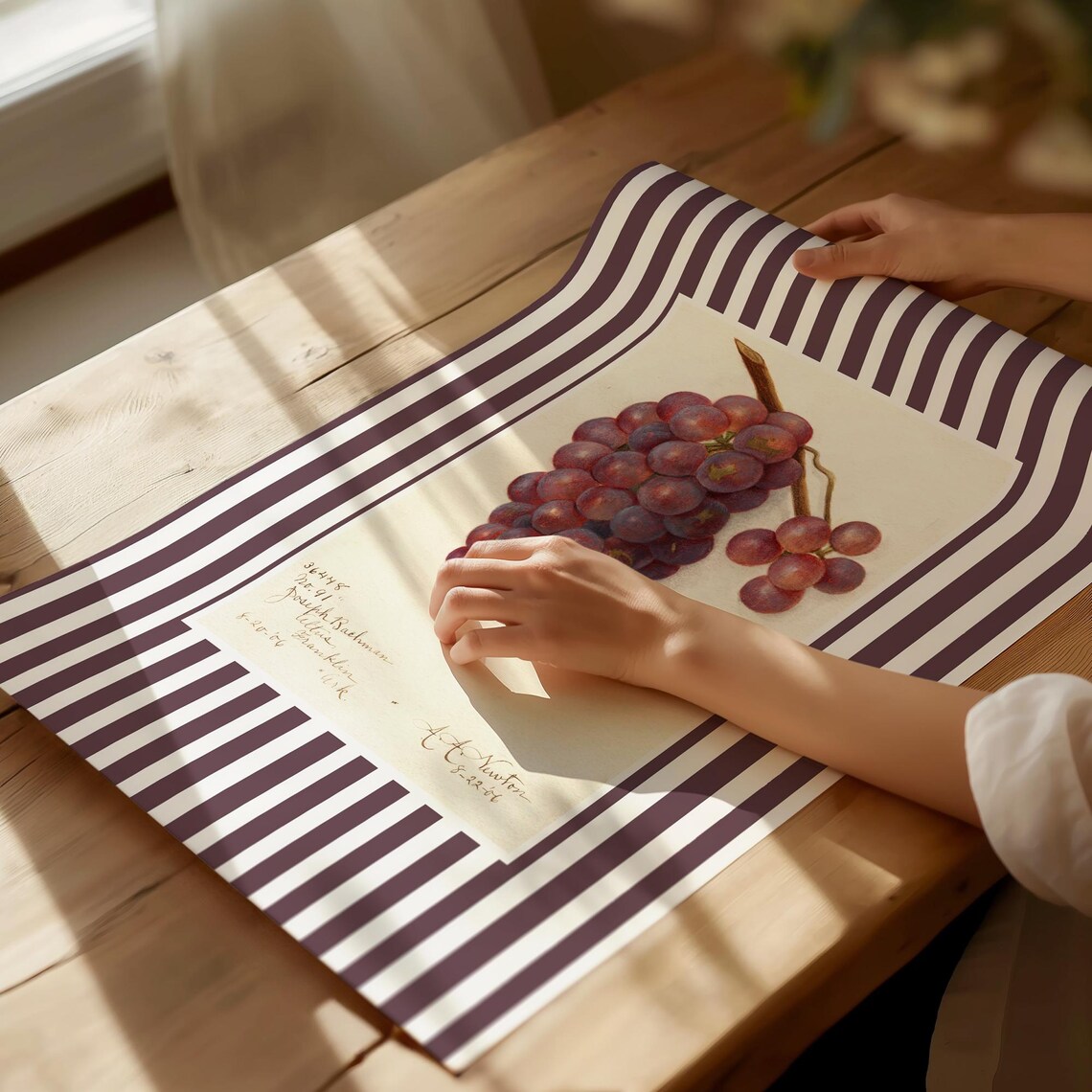 Red Grapes Vintage Botanical Fruit Striped Border Kitchen Art Poster - Image 4