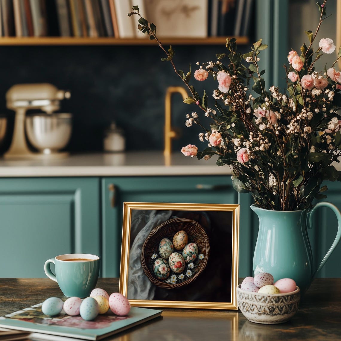 Floral Easter Eggs Basket Daisies Dark Moody Spring Art Print - Image 5