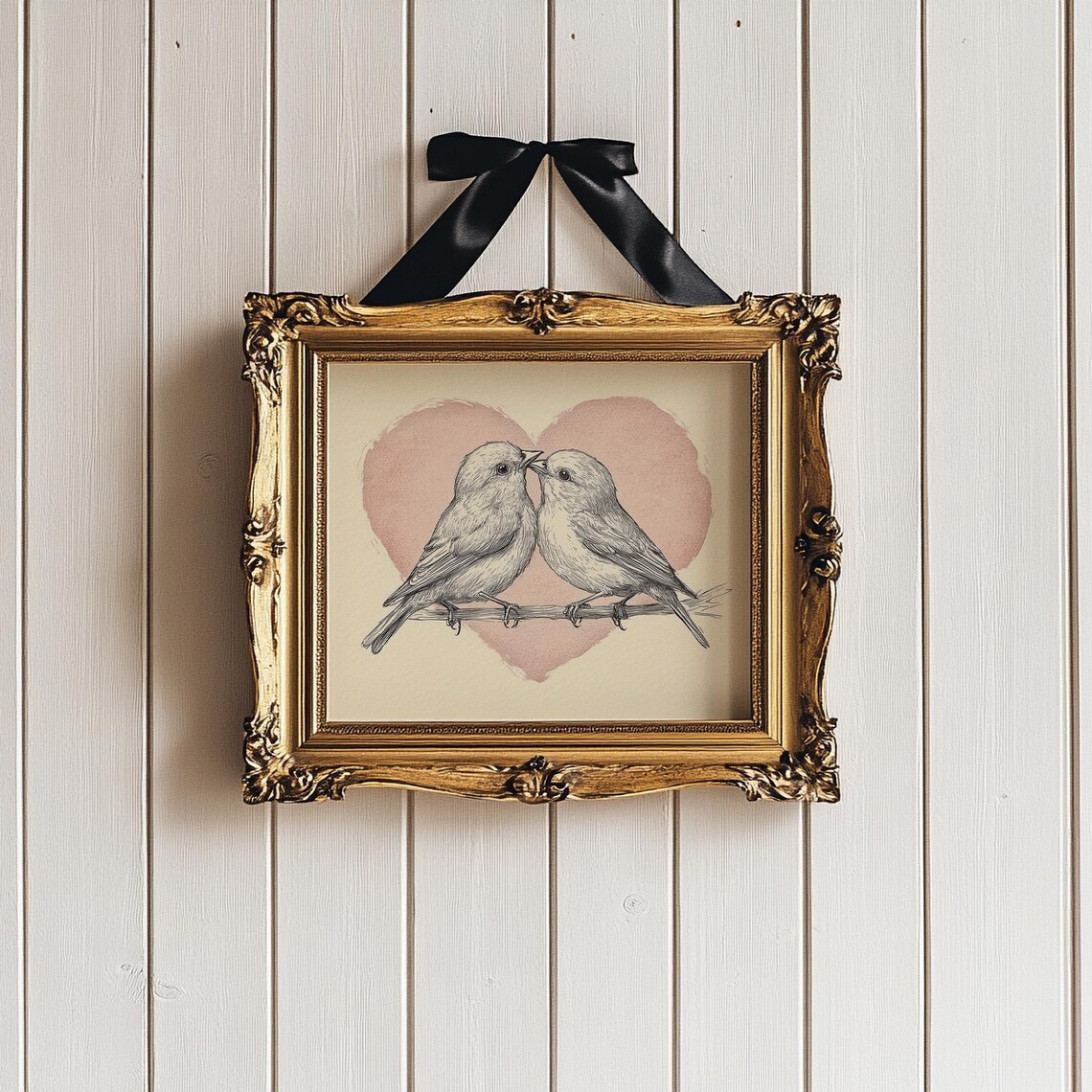 Cute Pink Heart Love Birds Vintage Bird Print - Image 3