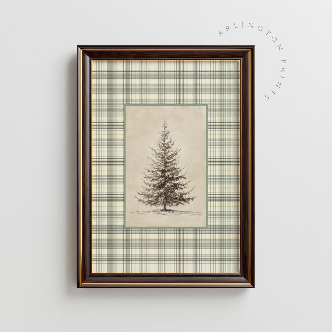 Minimalist Winter Pine Tree Artwork Neutral Plaid Fir Wall Art Cozy Holiday Home Decor R76