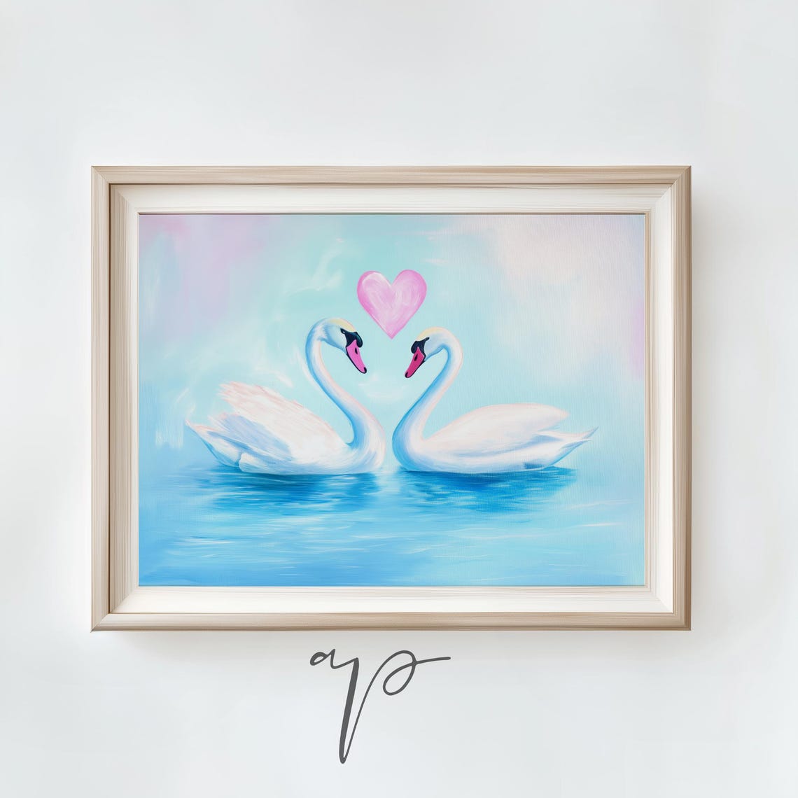 Two White Swans With Pink Heart Romantic Valentines Day Poster